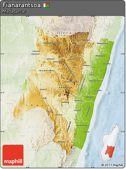 Physical Map of Fianarantsoa, lighten