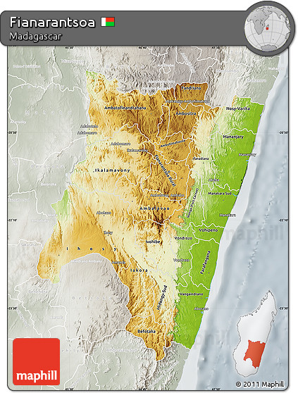 Physical Map of Fianarantsoa, lighten, semi-desaturated