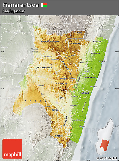 Physical Map of Fianarantsoa, lighten, semi-desaturated