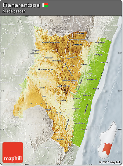 Physical Map of Fianarantsoa, lighten, semi-desaturated