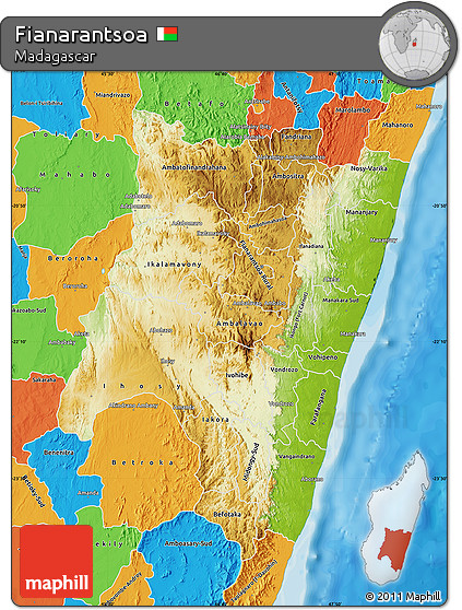 Physical Map of Fianarantsoa, political outside