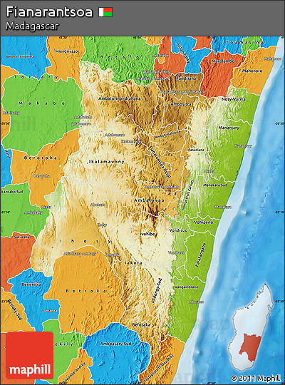 Physical Map of Fianarantsoa, political outside