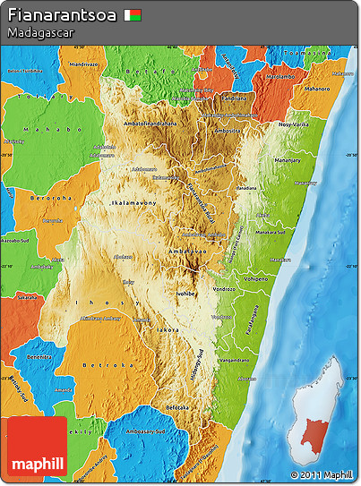 Physical Map of Fianarantsoa, political outside