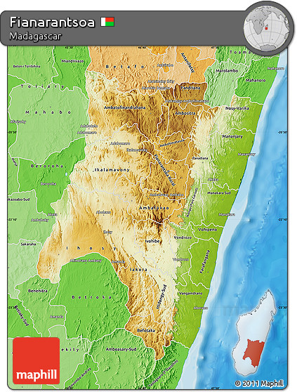 Physical Map of Fianarantsoa, political shades outside