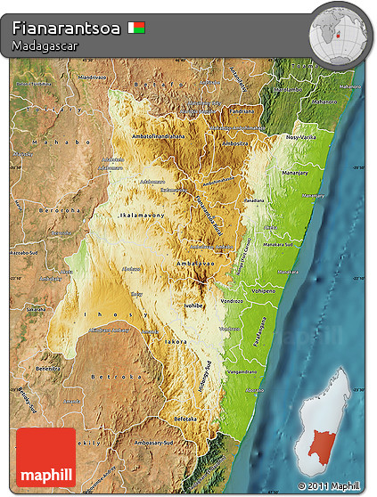Physical Map of Fianarantsoa, satellite outside