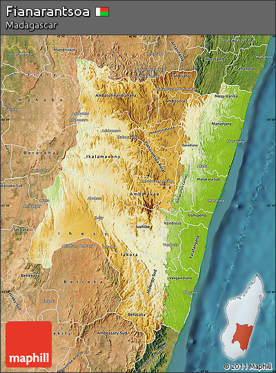 Physical Map of Fianarantsoa, satellite outside
