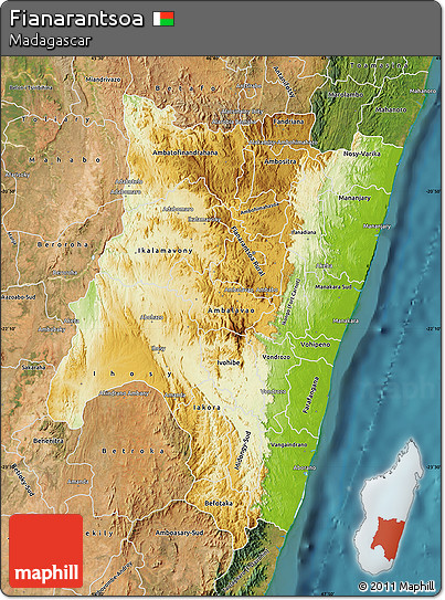 Physical Map of Fianarantsoa, satellite outside