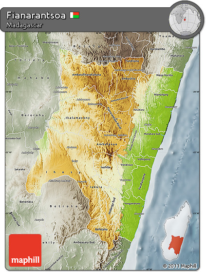Physical Map of Fianarantsoa, semi-desaturated