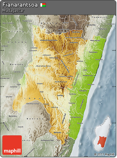 Physical Map of Fianarantsoa, semi-desaturated