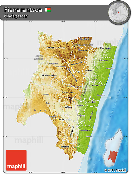 Physical Map of Fianarantsoa, single color outside