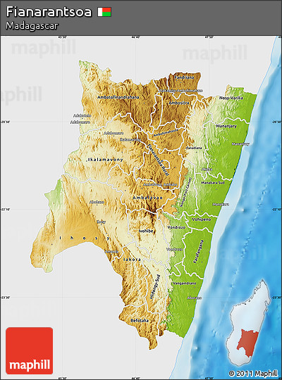 Physical Map of Fianarantsoa, single color outside