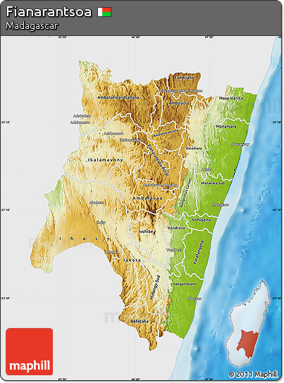 Physical Map of Fianarantsoa, single color outside