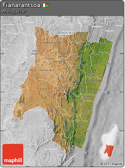 Satellite Map of Fianarantsoa, lighten, desaturated