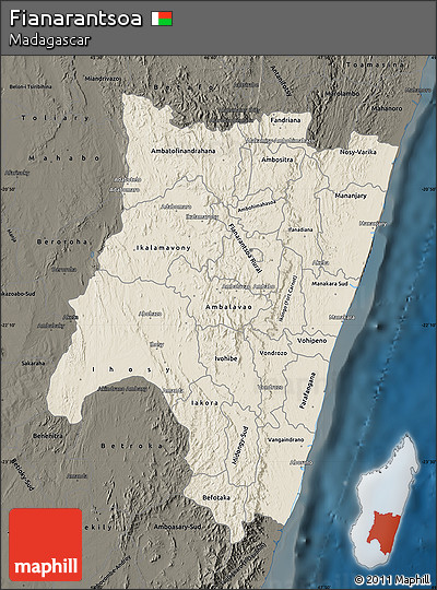 Shaded Relief Map of Fianarantsoa, darken