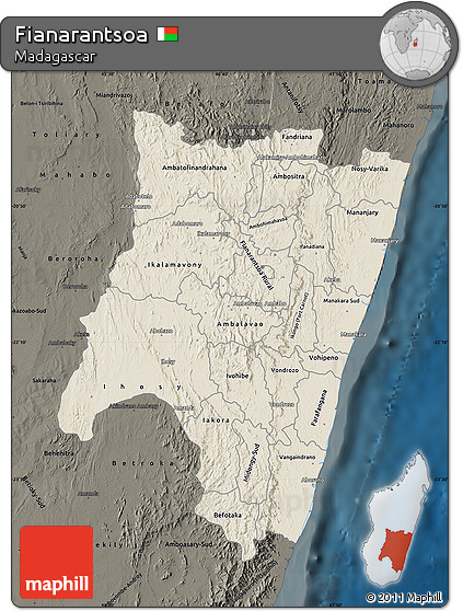 Shaded Relief Map of Fianarantsoa, darken