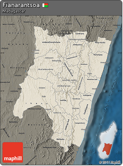 Shaded Relief Map of Fianarantsoa, darken