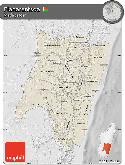 Shaded Relief Map of Fianarantsoa, lighten, desaturated