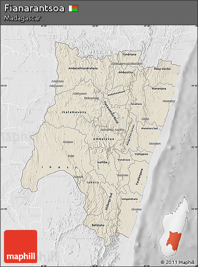 Shaded Relief Map of Fianarantsoa, lighten, desaturated