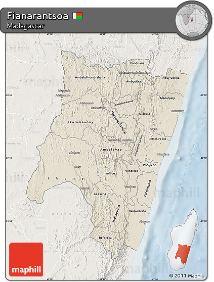 Shaded Relief Map of Fianarantsoa, lighten