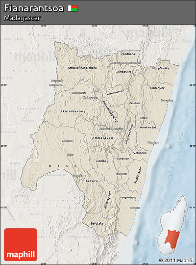 Shaded Relief Map of Fianarantsoa, lighten