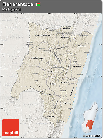 Shaded Relief Map of Fianarantsoa, lighten