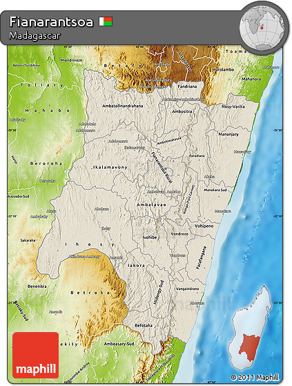 Shaded Relief Map of Fianarantsoa, physical outside