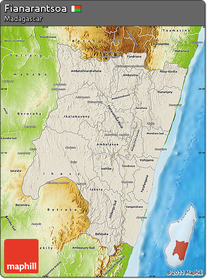 Shaded Relief Map of Fianarantsoa, physical outside