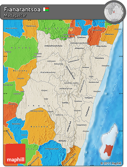 Shaded Relief Map of Fianarantsoa, political outside