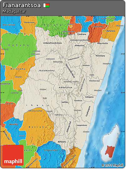 Shaded Relief Map of Fianarantsoa, political outside