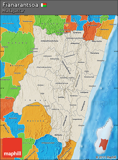 Shaded Relief Map of Fianarantsoa, political outside