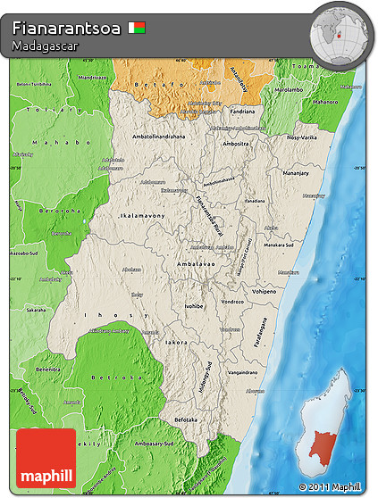 Shaded Relief Map of Fianarantsoa, political shades outside