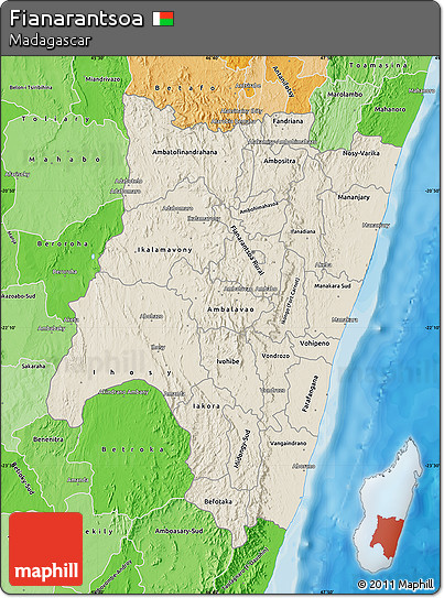 Shaded Relief Map of Fianarantsoa, political shades outside
