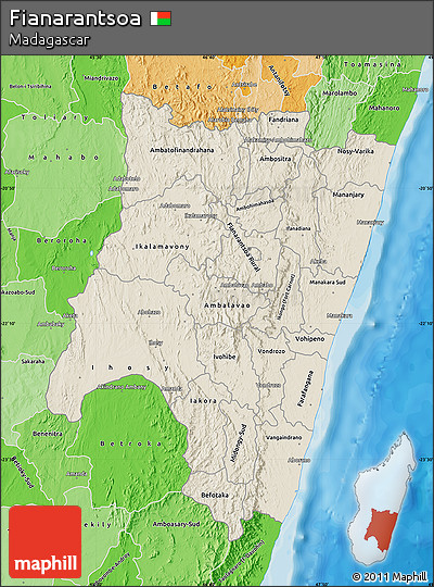 Shaded Relief Map of Fianarantsoa, political shades outside