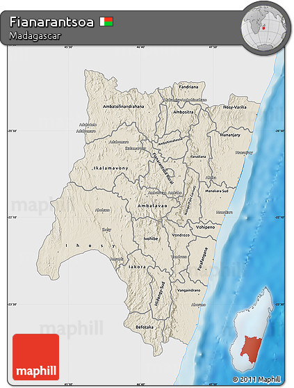 Shaded Relief Map of Fianarantsoa, single color outside