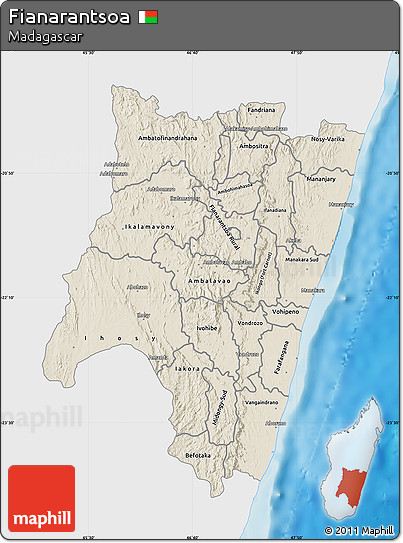 Shaded Relief Map of Fianarantsoa, single color outside