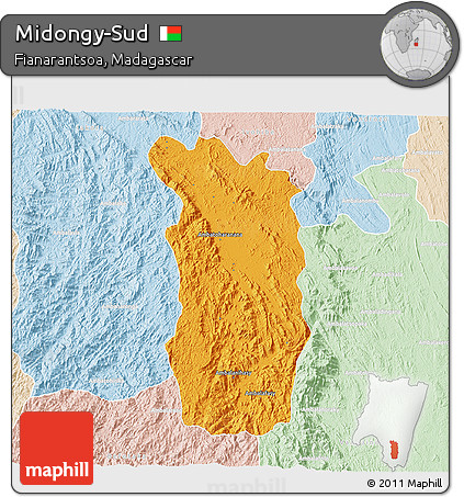 Political 3D Map of Midongy-Sud, lighten