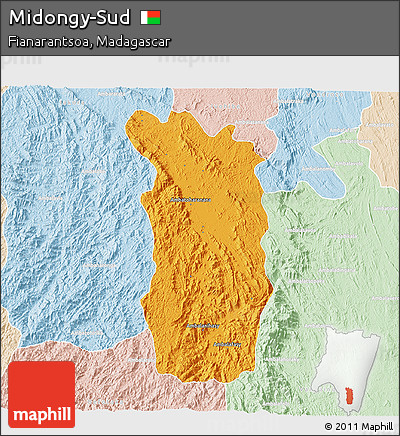 Political 3D Map of Midongy-Sud, lighten