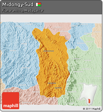 Political 3D Map of Midongy-Sud, lighten