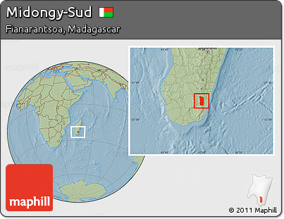 Savanna Style Location Map of Midongy-Sud, hill shading