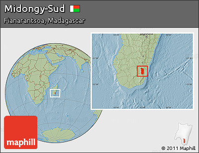 Savanna Style Location Map of Midongy-Sud, hill shading