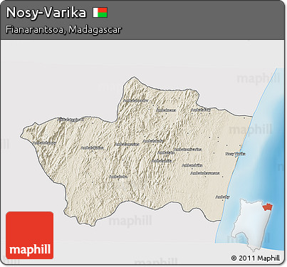 Shaded Relief 3D Map of Nosy-Varika, single color outside
