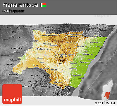 Physical Panoramic Map of Fianarantsoa, darken, desaturated