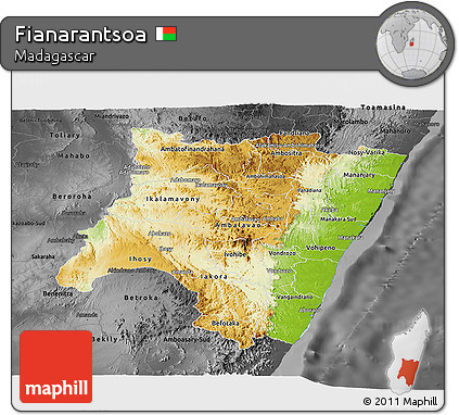 Physical Panoramic Map of Fianarantsoa, darken, desaturated