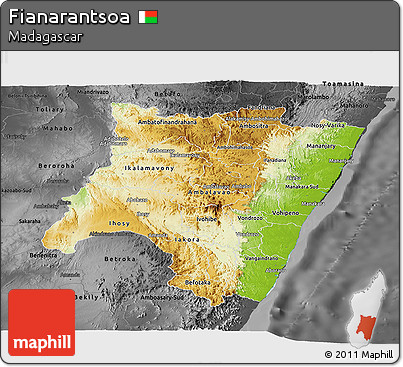 Physical Panoramic Map of Fianarantsoa, darken, desaturated
