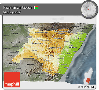 Physical Panoramic Map of Fianarantsoa, darken, semi-desaturated
