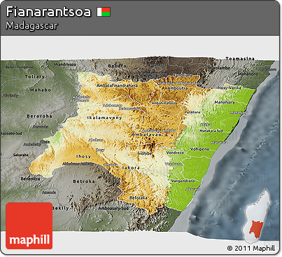 Physical Panoramic Map of Fianarantsoa, darken, semi-desaturated