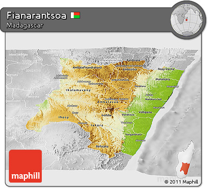 Physical Panoramic Map of Fianarantsoa, lighten, desaturated