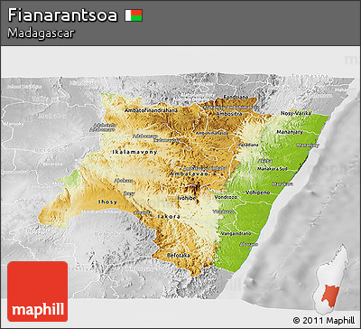 Physical Panoramic Map of Fianarantsoa, lighten, desaturated