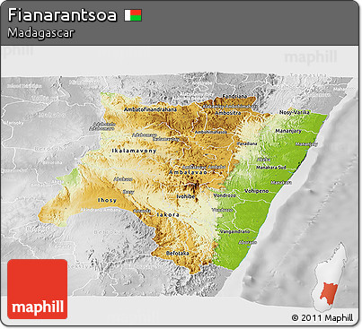 Physical Panoramic Map of Fianarantsoa, lighten, desaturated