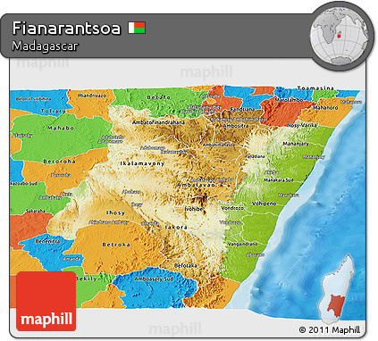 Physical Panoramic Map of Fianarantsoa, political outside
